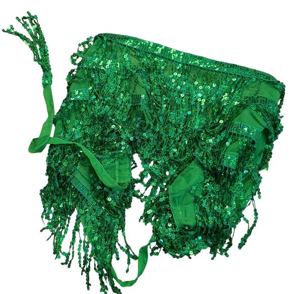 Green Sequin Fringe Halter Belly Dance Costume Adult - Picture 1 of 5